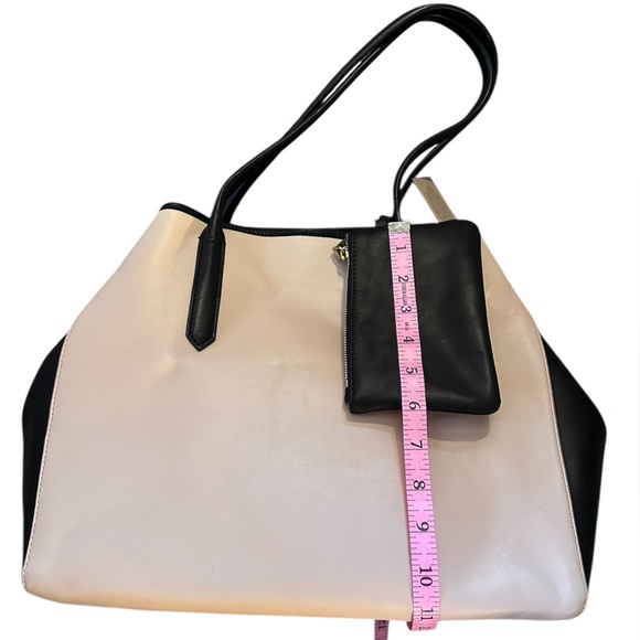 NWT J. Crew Cream & Black Genuine Leather Tote Satchel w/ Accessory Pouch - Picture 12 of 17